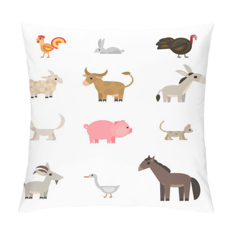 Personality  Farm Animals Set On White Background, Flat, Vector Pillow Covers