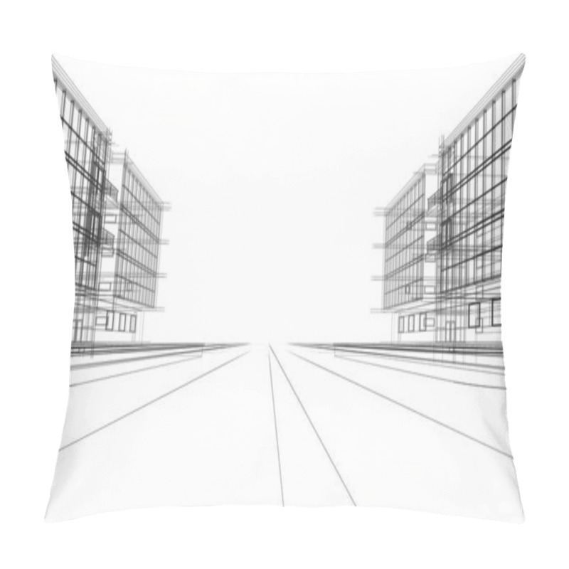 Personality  House Building Architectural Drawing 3d Illustration Pillow Covers