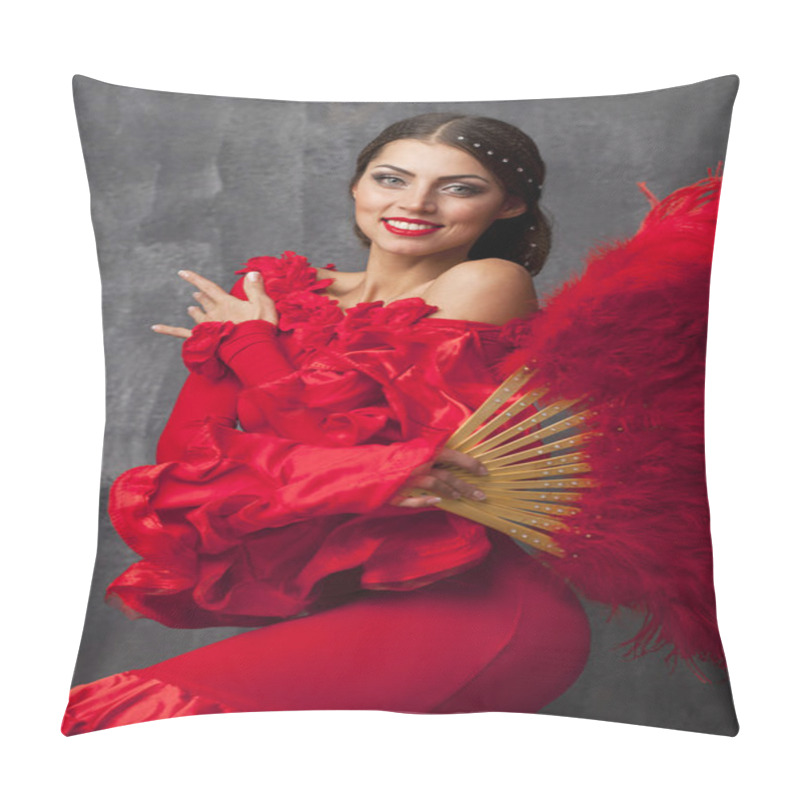 Personality  Woman Traditional Spanish Flamenco Dancer Dancing In A Red Dress Pillow Covers