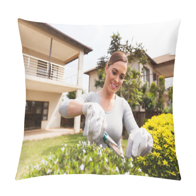 Personality  Young Woman Cutting Plants Pillow Covers