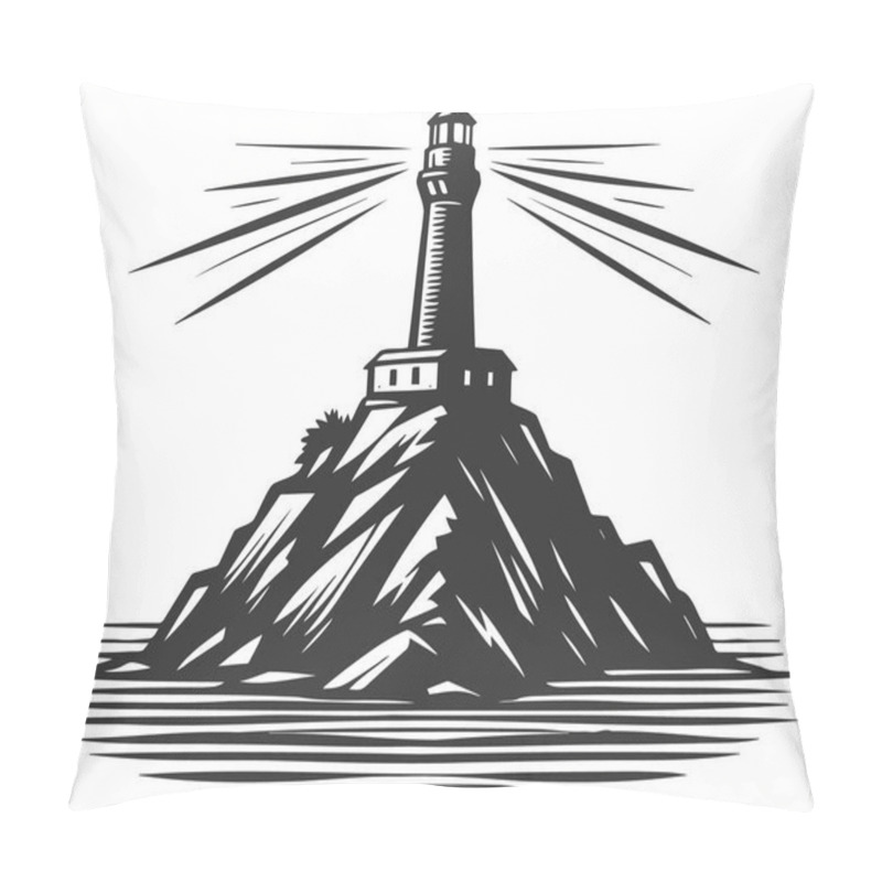 Personality  Small Rocky Island With Lighthouse On Top Stencil Drawing Pillow Covers