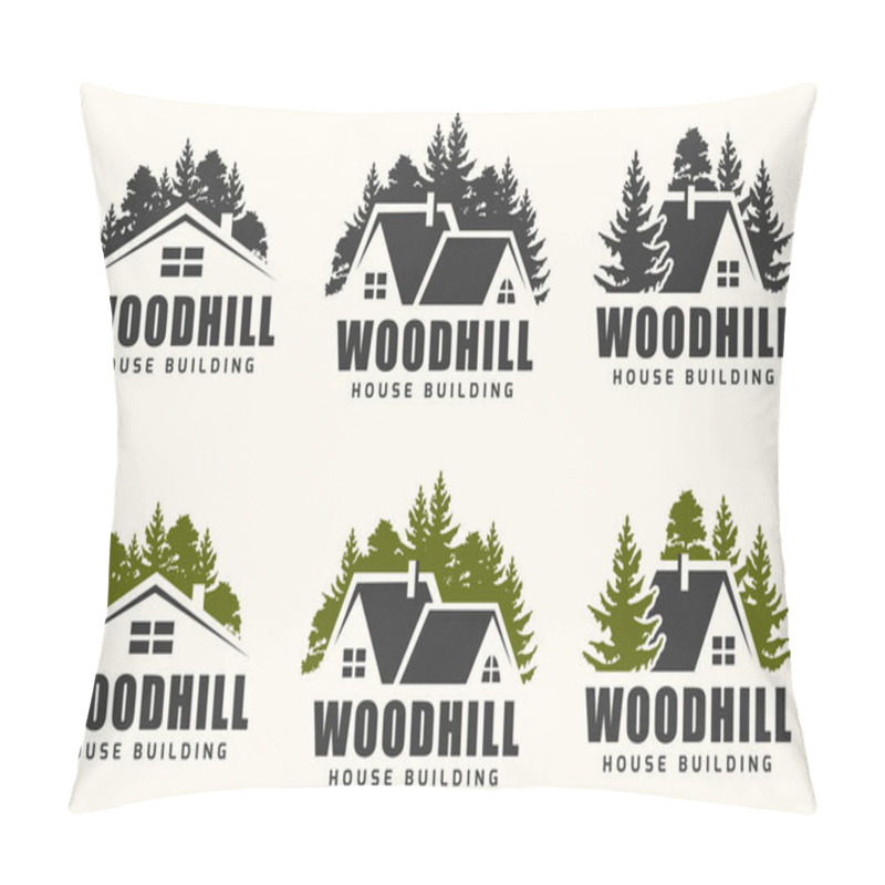 Personality  Vector Logo Design Of A Trees Silhouette And Small House. Pillow Covers