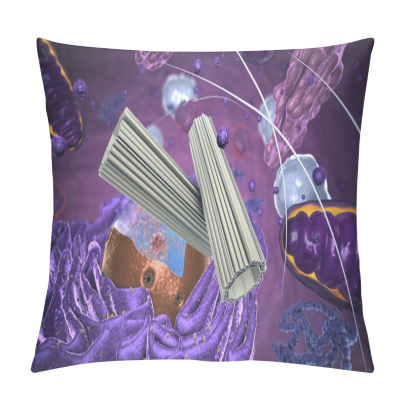 Personality  Organelles Inside Eukaryote, Focus On Centrosome - 3d Illustration Pillow Covers