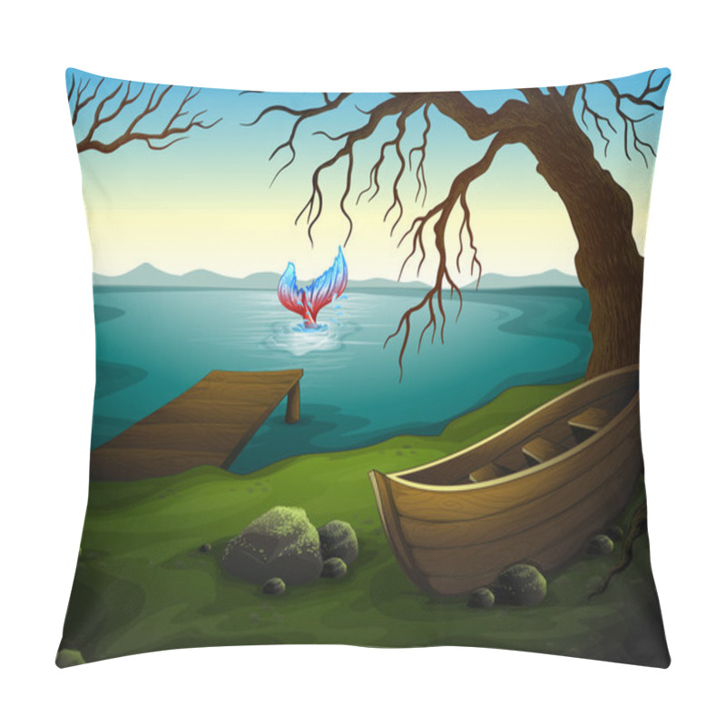 Personality  A Boat Under The Tree Near The Sea With A Big Fish Pillow Covers