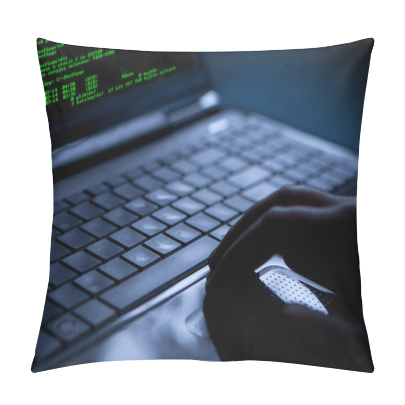 Personality  Hacker Stealing Data From A Laptop Pillow Covers