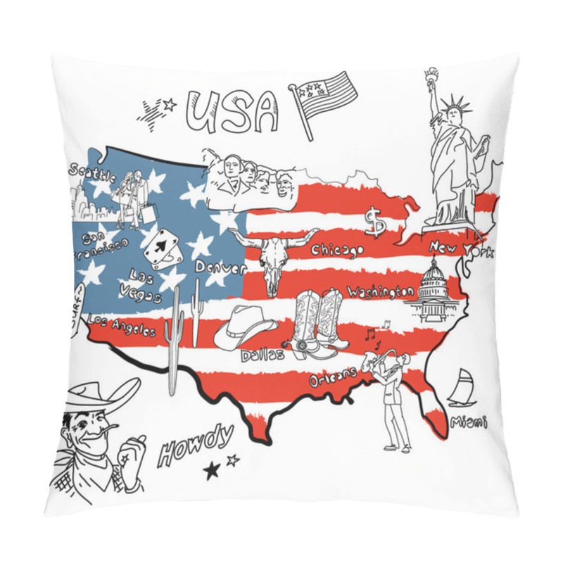 Personality  Map Of America. Pillow Covers