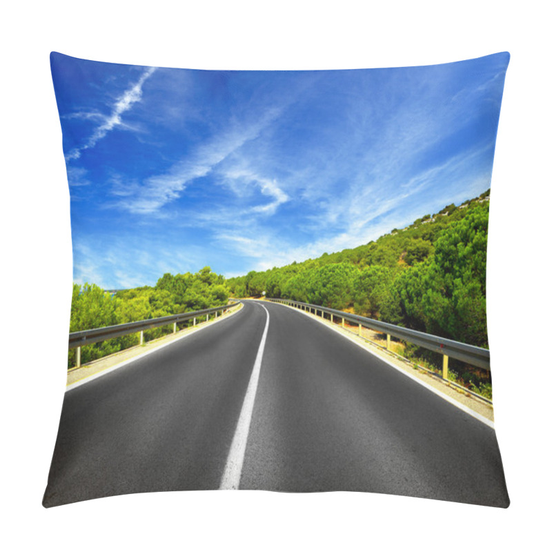 Personality  Asphalt Road And Blue Sky With Clouds Pillow Covers