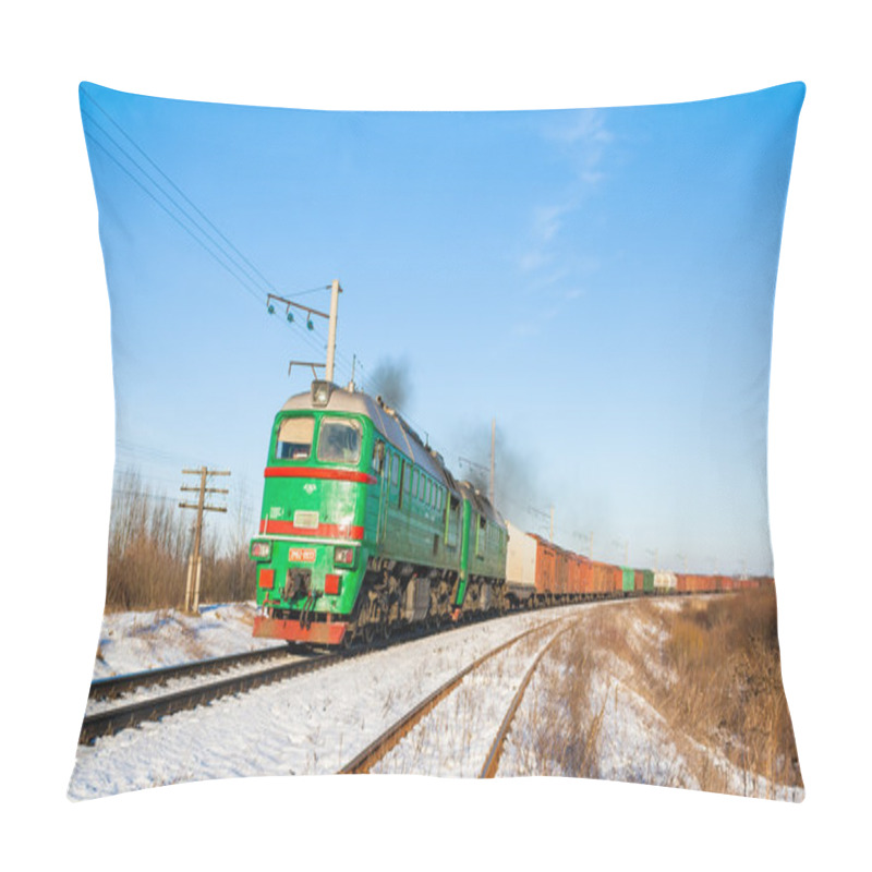 Personality  Freight Train Hauled By Diesel Locomotive. Ukrainian Railways Pillow Covers