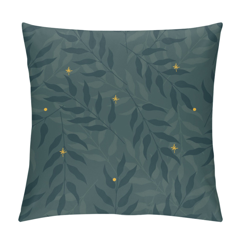 Personality  Seamless Nature Pattern With Green Leaves And Yellow Stars Or Fireflies. Flat Vector Illustration Pillow Covers