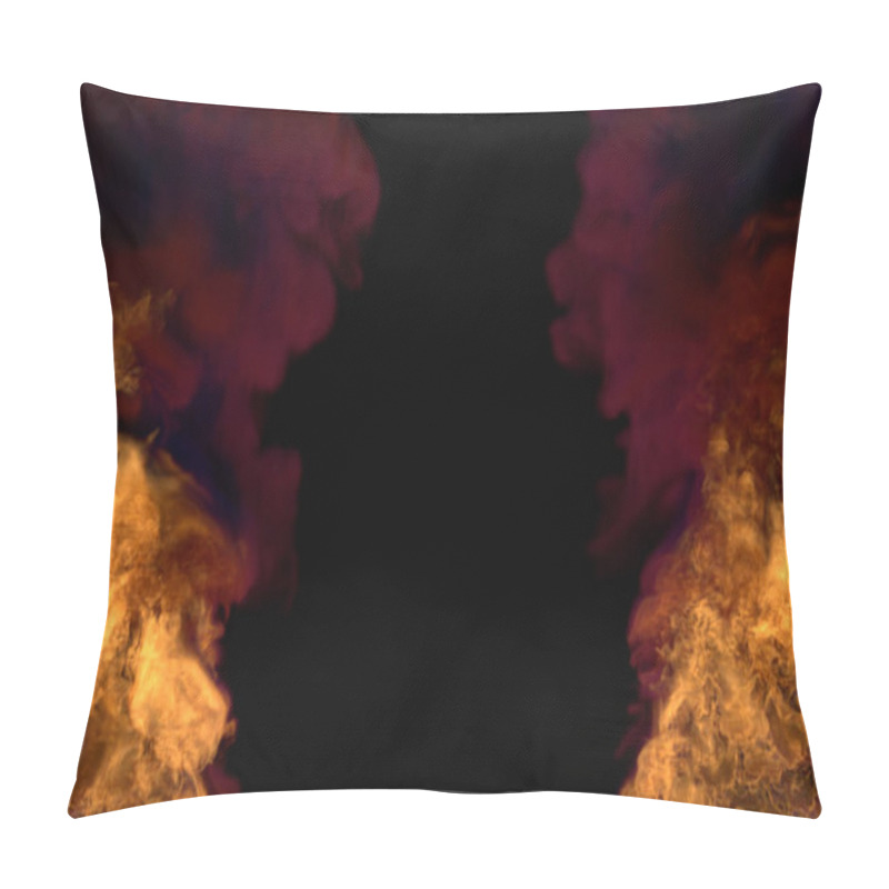 Personality  Flame From Both The Bottom Corners - Fire 3D Illustration Of Blazing Fire, Frame With Heavy Smoke Isolated On Black Background Pillow Covers