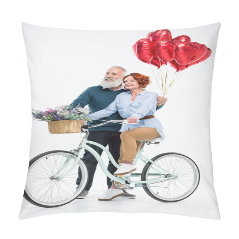 Personality  Mature Couple With Bicycle  Pillow Covers