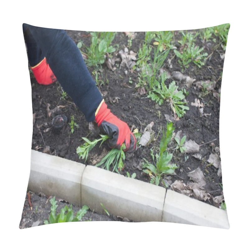 Personality  Woman Weeding At Yard Pillow Covers