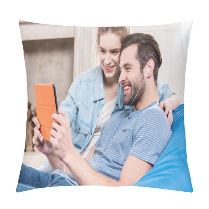 Personality  Couple Using Digital Tablet Pillow Covers