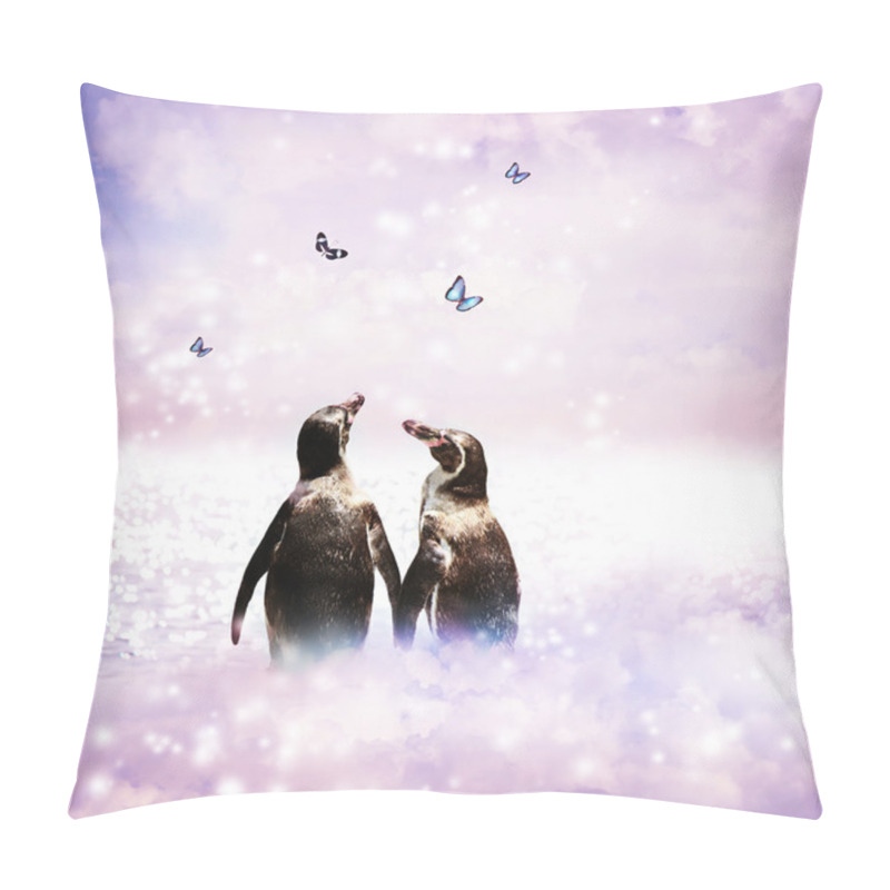 Personality  Penguin Couple In Fantasy Landscape Pillow Covers