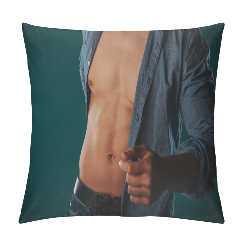 Personality  Aesthetic Man Standing In Front Of A Green Background And Posing Pillow Covers