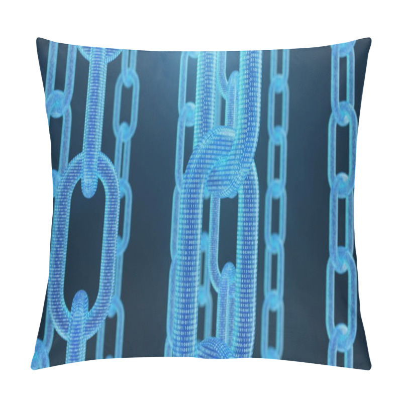 Personality  3D Rendering Digital Blockchain Code. Chain Links Network. Blue Background. Concept Of Network, Cryptocurrencies Internet Communication. Binary Code On Chains Pillow Covers