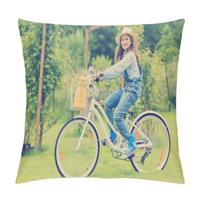 Personality  Spring Cycling - Girl With Flowers Riding A Bike Pillow Covers