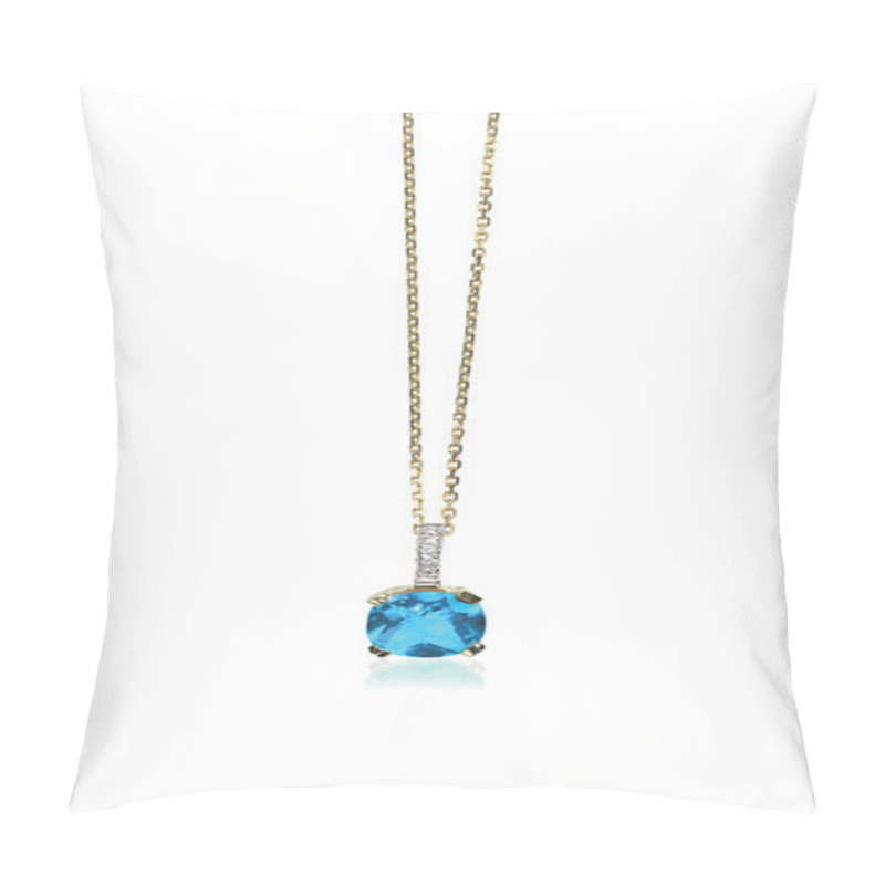 Personality  Blue Topaz Aquamarine Diamond Necklace With Chain Isolated On White Pillow Covers