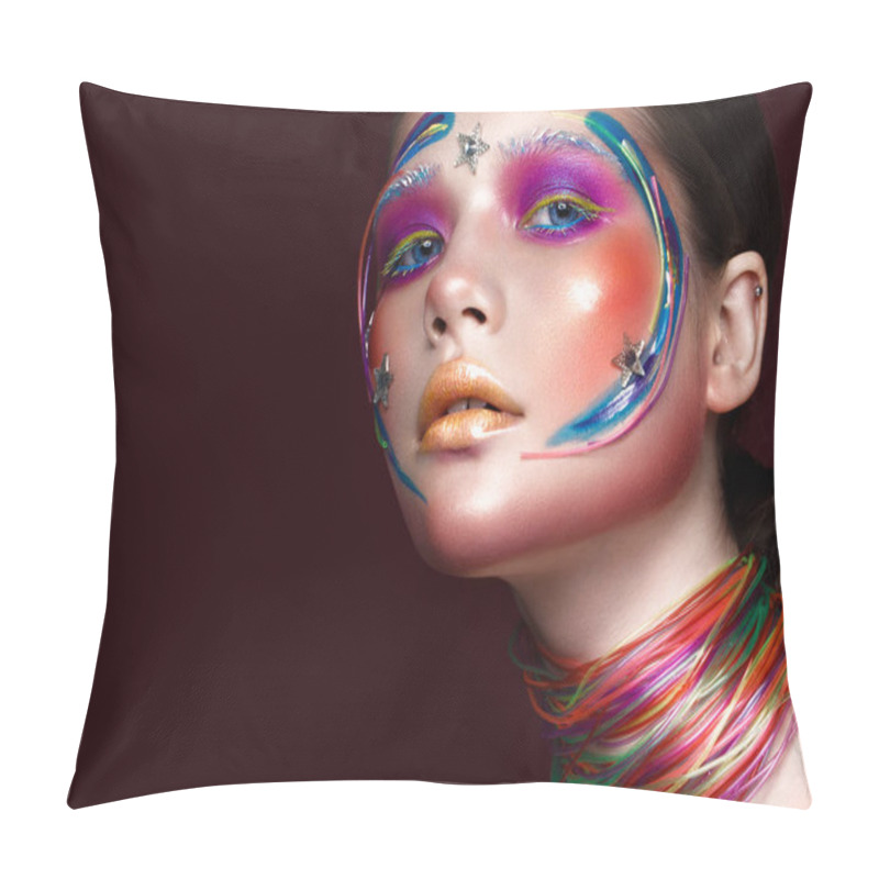 Personality  Beautiful Girl With Creative Make-up In Pop Art Style. Beauty Face. Pillow Covers