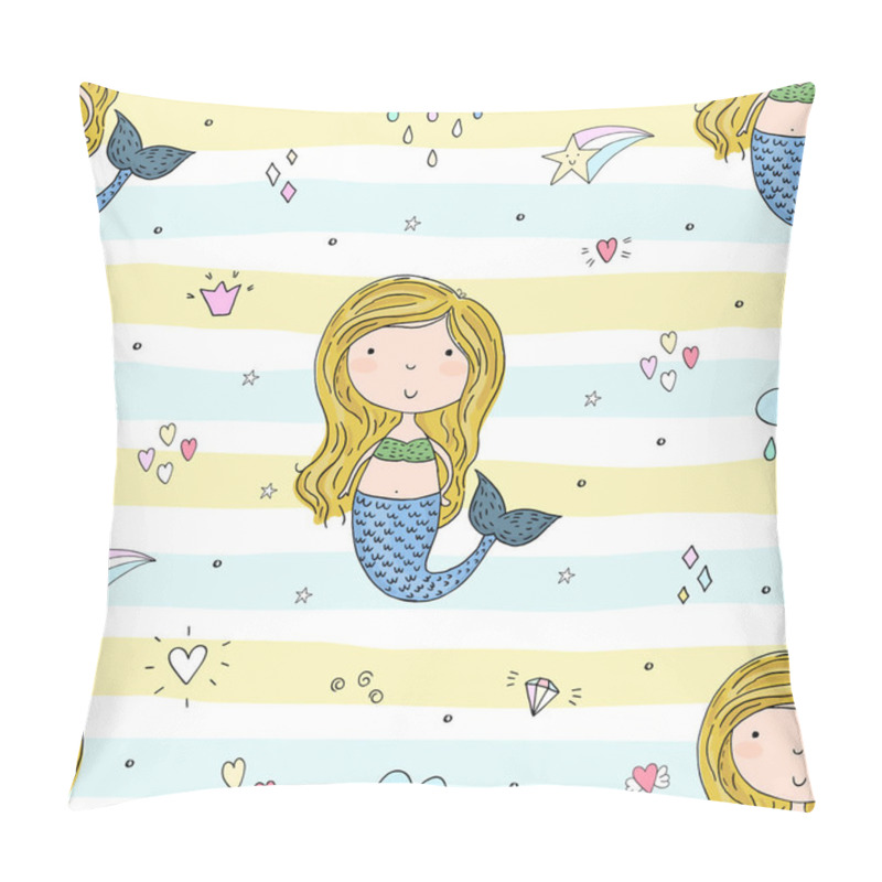 Personality  Seamless Pattern With Hand Drawn Vector Little Mermaid Pillow Covers