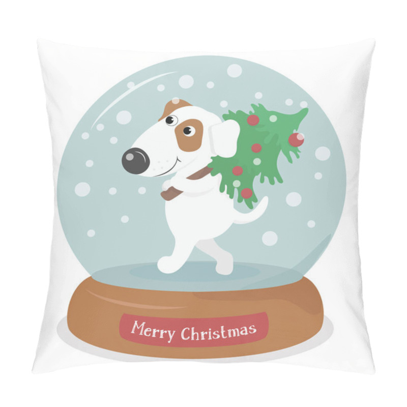 Personality  Merry Christmas Dog With Tree In Snow Globe With Snowflakes Pillow Covers