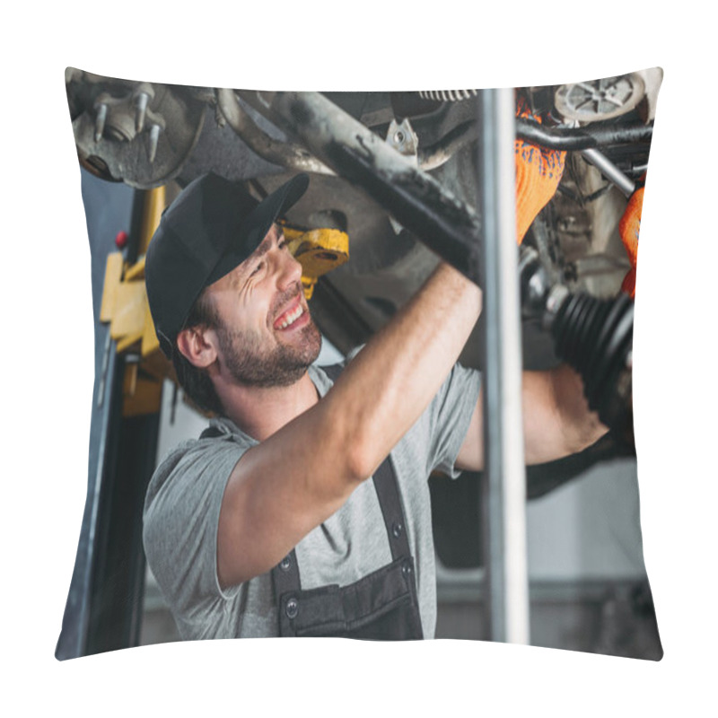 Personality  Professional Mechanic In Uniform Repairing Car In Workshop Pillow Covers