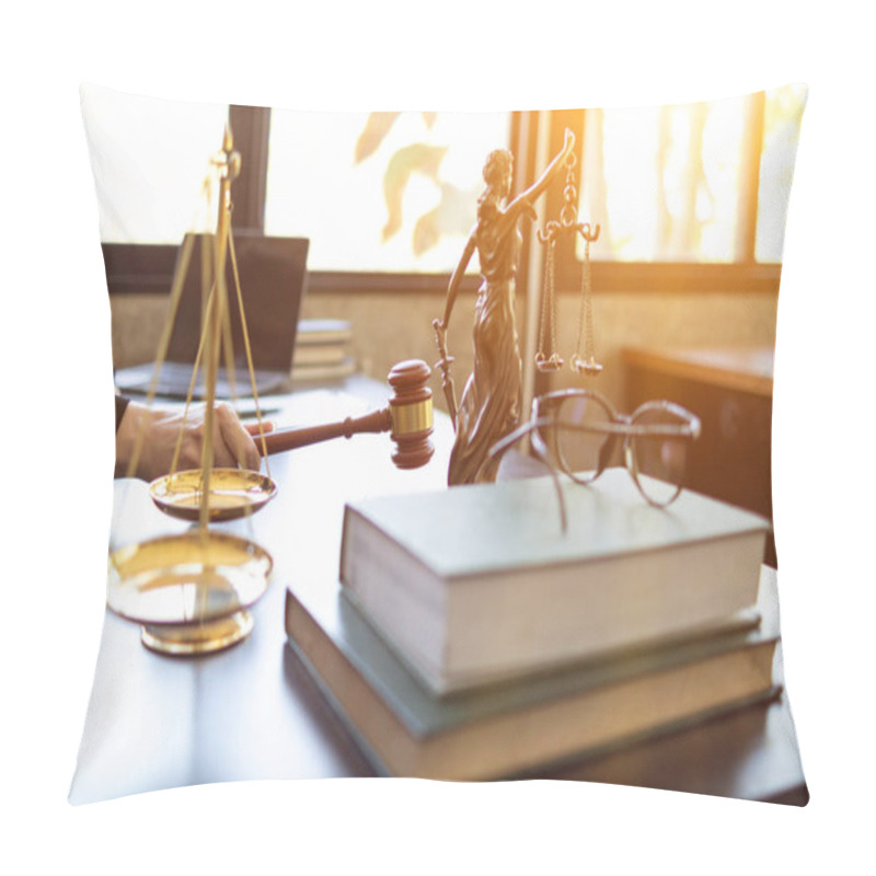 Personality  Wooden Judge Gavel On Table As Symbol Of Justice For Use In Legal Cases Judicial System And Civil Rights And Social Justice Concept With Judge. Concept Of Legislation To Judge Lawsuits With Justice. Pillow Covers