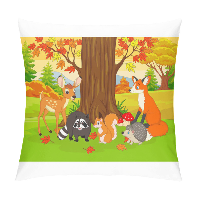 Personality  Vector Illustration Of Cartoon Wild Animals In The Autumn Forest Pillow Covers