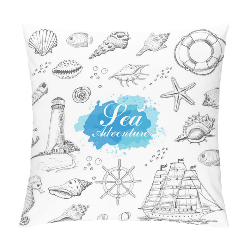 Personality  Isolated Sea Objects On A White Background. Shells, Starfish, Anchor, Lighthouse, Fish, Ship. Vector Illustration For Your Design Pillow Covers