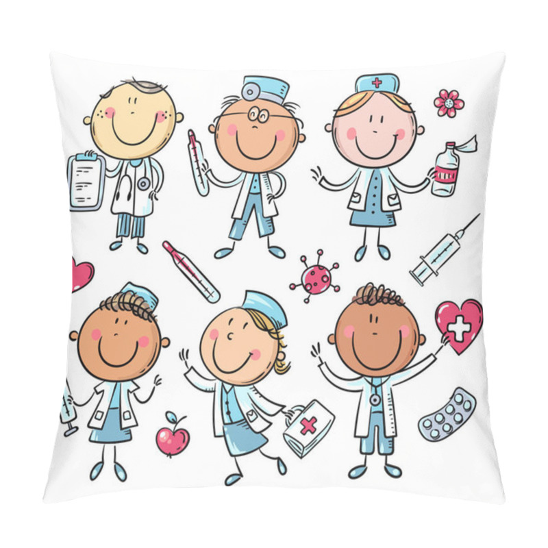 Personality  Funny Cartoon Doctors Set, Stick Figure Characters Pillow Covers