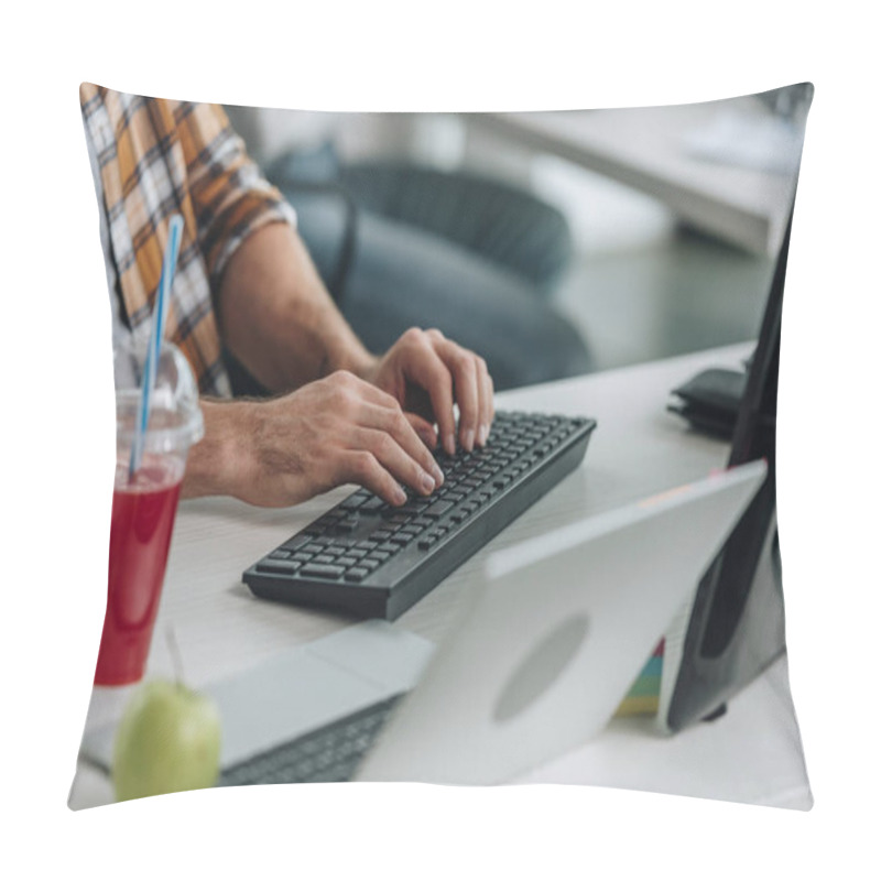 Personality  Cropped View Of Programmer Working On Computer In Office Pillow Covers