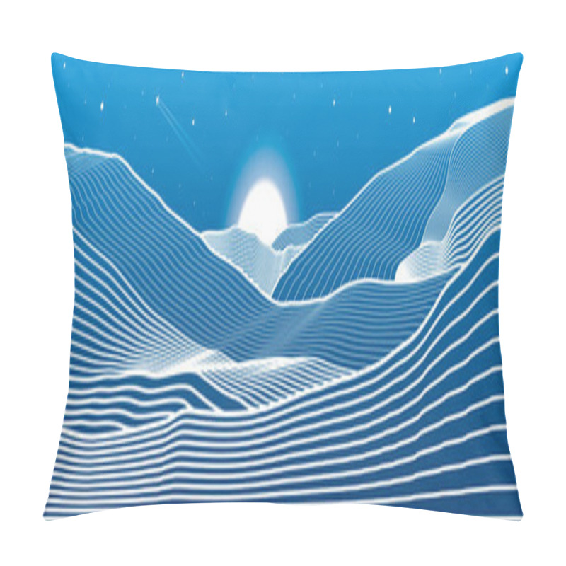 Personality  Night Landscape. Mountains Outline Illustration. Moon And Stars. Vector Design Art Pillow Covers