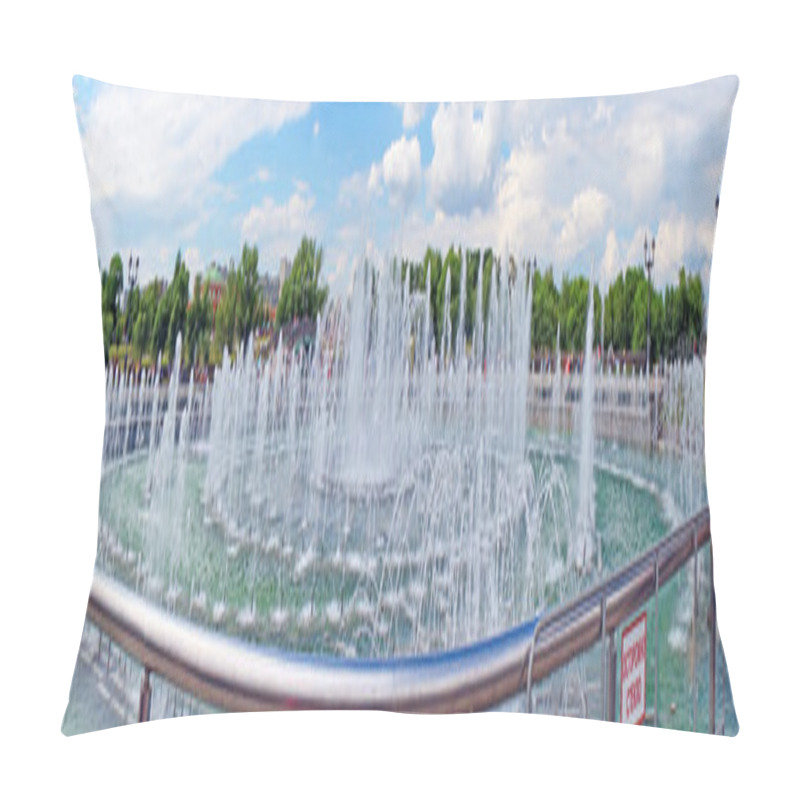 Personality  Panorama Beautiful Fountain Against The Blue Sky With Clouds Pillow Covers