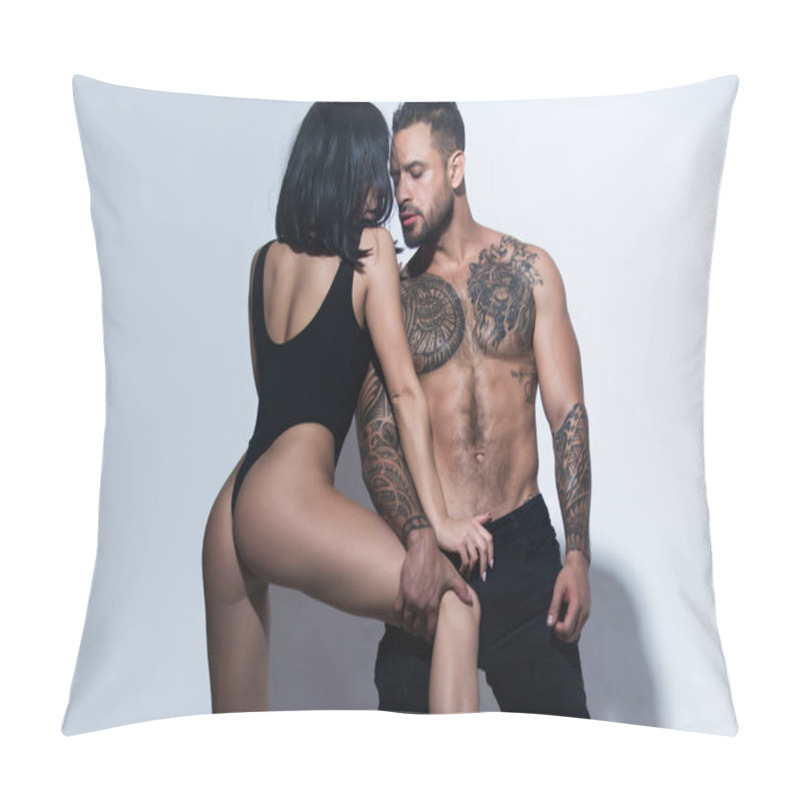 Personality  Sexy Couple In Love. Erotic Love Of Hispanic Man And Sexy Woman Lovers. Horny Hot Young Couple Embracing. Pillow Covers