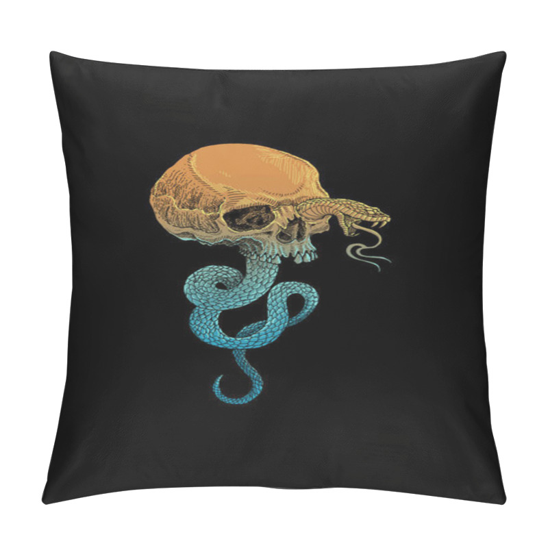 Personality  Skull Head With Snake Illustration Pillow Covers