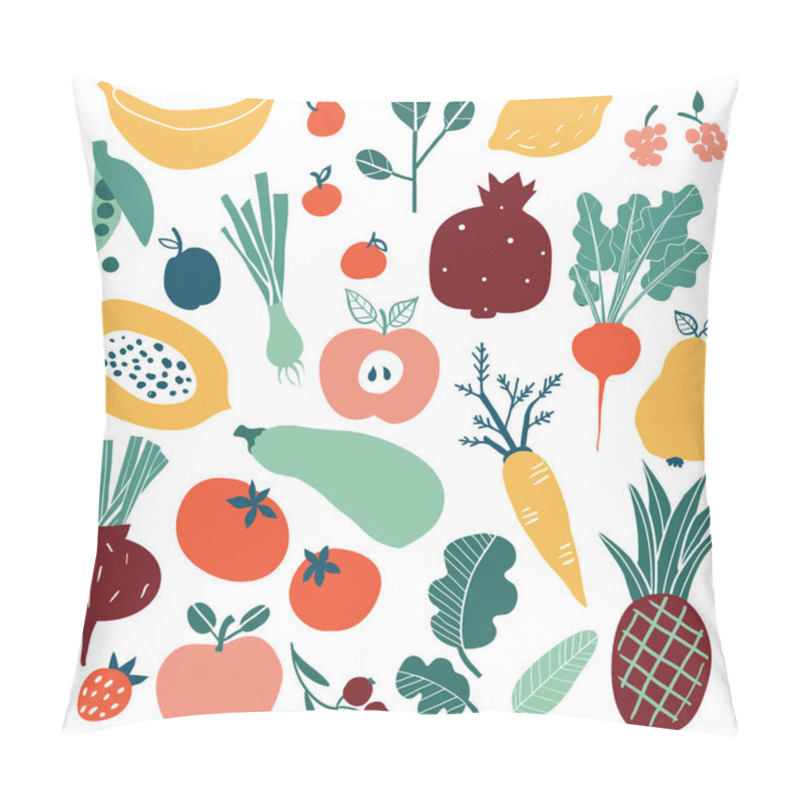 Personality  Set With Hand Drawn Doodle Fruits And Vegetables Pillow Covers