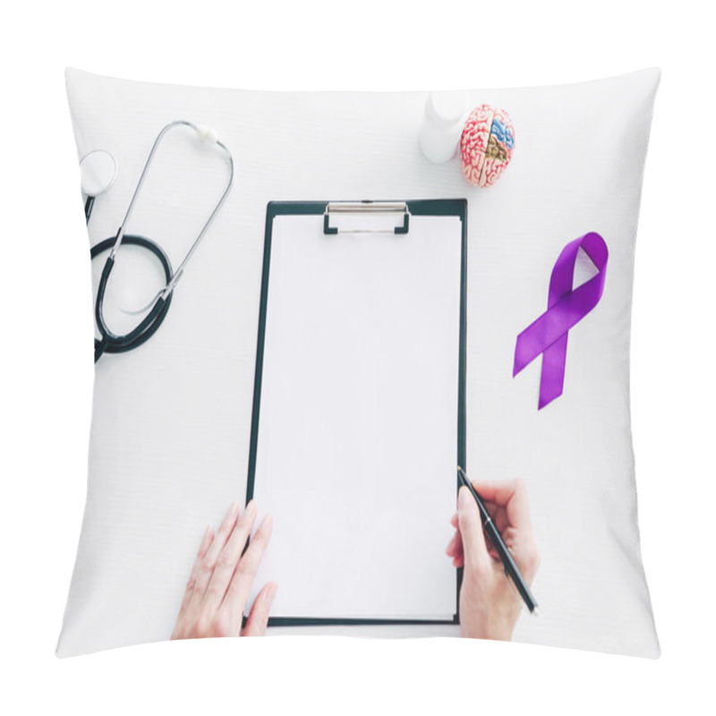 Personality  Cropped View Of Adult Doctor Holding Pen And Clipboard  Pillow Covers