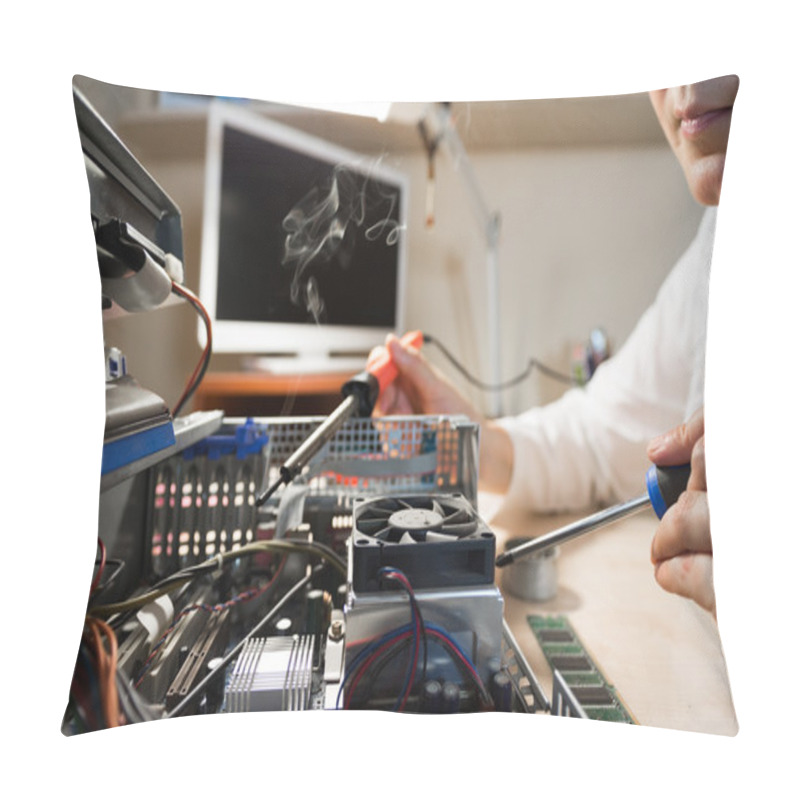 Personality  Computer Technician Repairing Hardware With Tools Pillow Covers