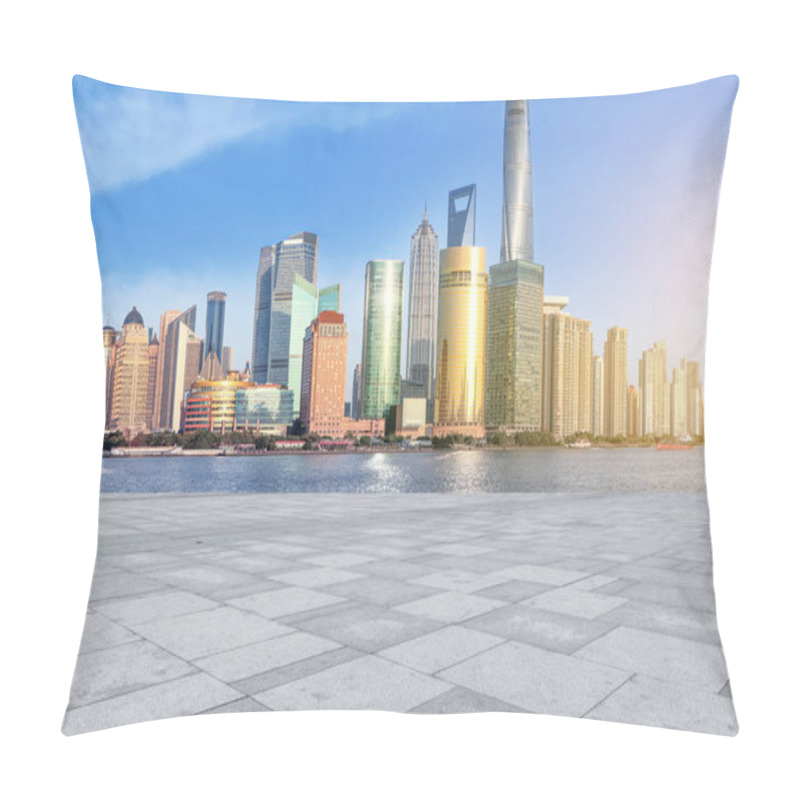 Personality  Blue Sky, Empty Marble Floor And Skyline Of Shanghai Urban Archi Pillow Covers