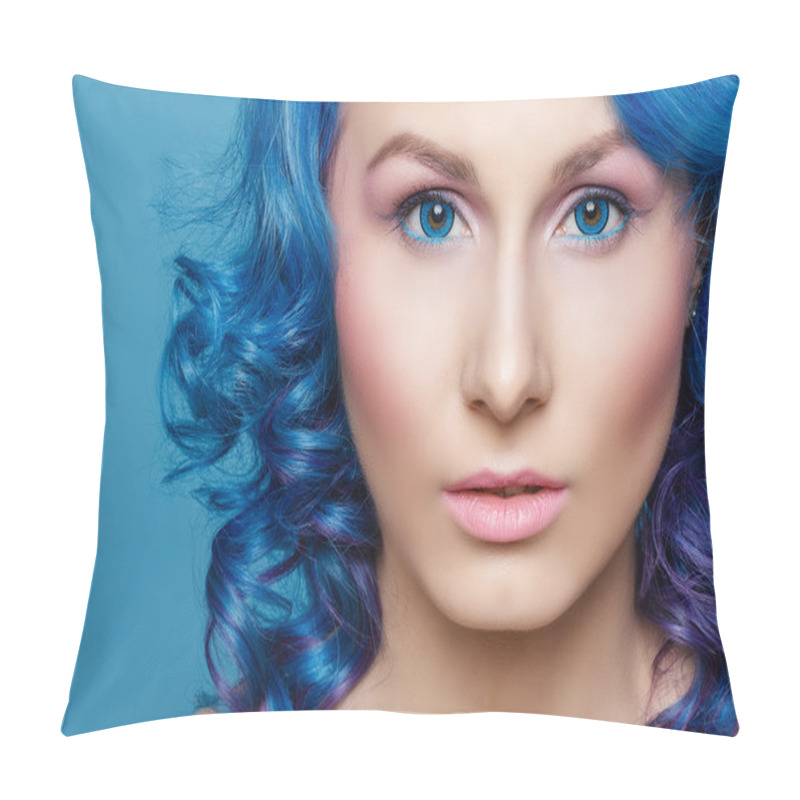 Personality  Hair, Blue, Woman Pillow Covers