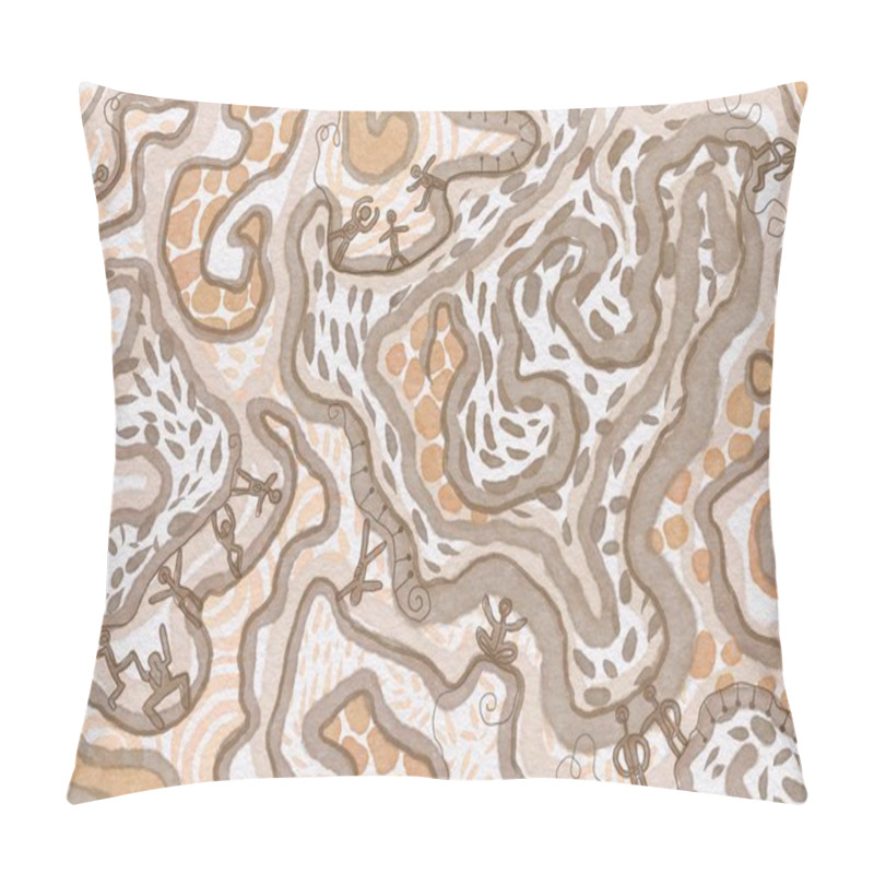 Personality   Tribal-inspired Abstract Background With Organic Swirls, Stick-figure Motifs, And Earthy Tones For Fabric, Packaging, Or Home Decor Design Pillow Covers