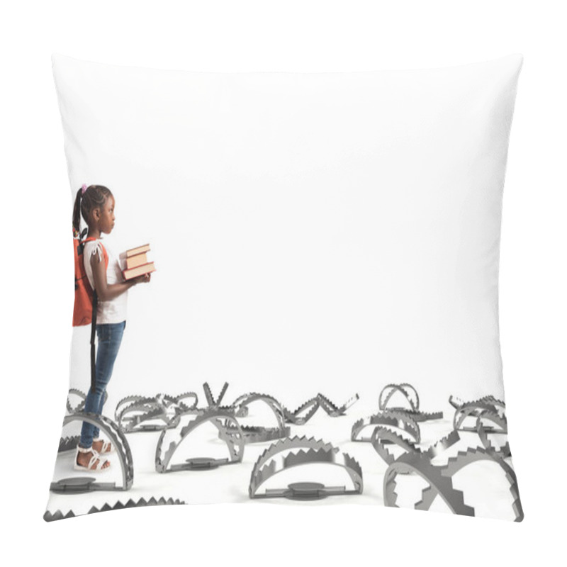 Personality  Girl Standing With Books Near Traps Pillow Covers