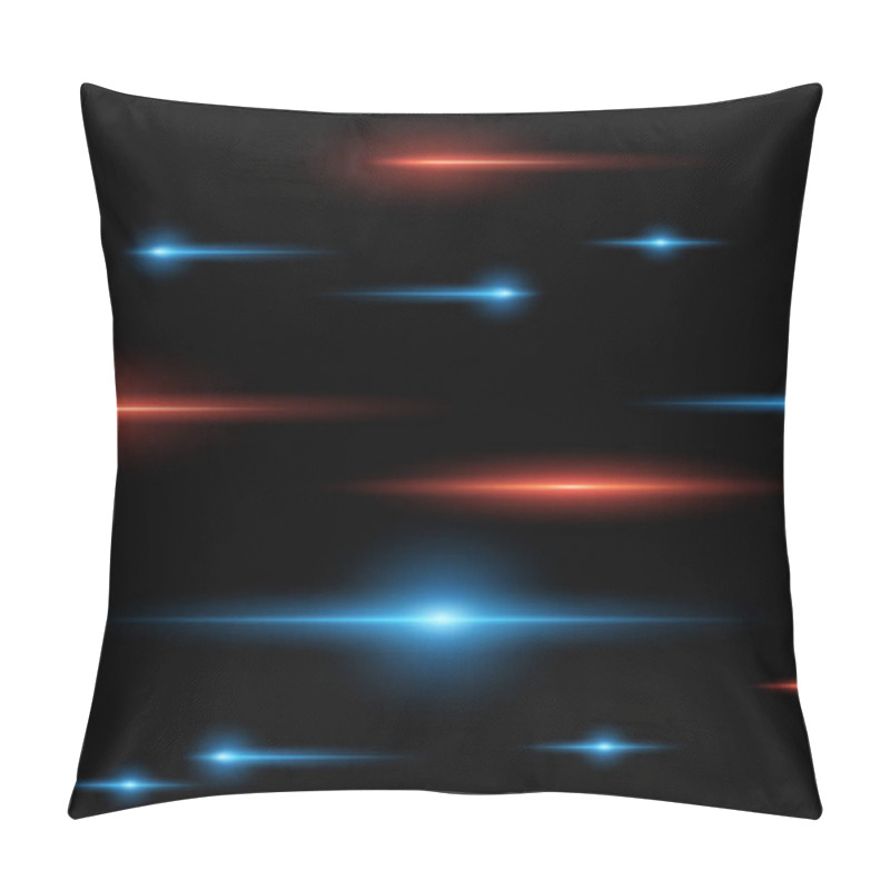 Personality  Abstract Blue And Red Horizontal Bright Rays On Dark Isolated Background. Vector Light Effect. Pillow Covers