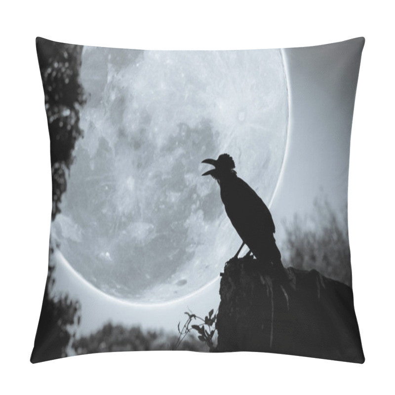 Personality  Night Sky With Full Moon, Tree And Silhouette Of Crow Pillow Covers