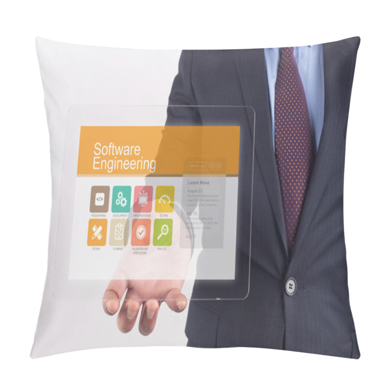 Personality  Businessman Holding Transparent Tablet Pc Pillow Covers