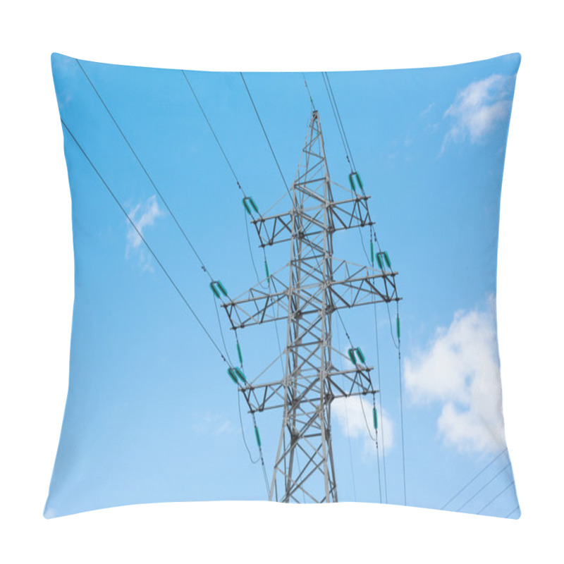 Personality  Electricity Transmission Pylonon Blue Sky Background With Clouds Pillow Covers