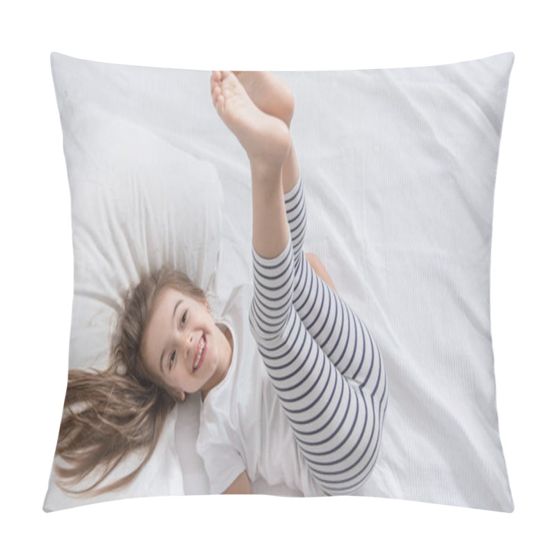 Personality  Cute Little Girl In Bed Woke Up In The Morning . Pillow Covers