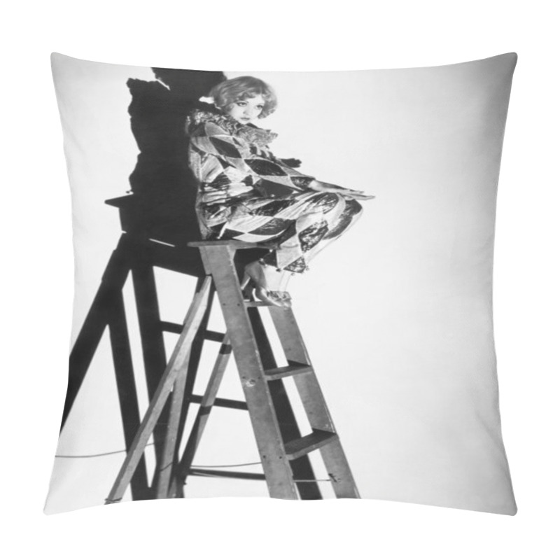 Personality  Profile Of A Young Woman Sitting On A Ladder Pillow Covers