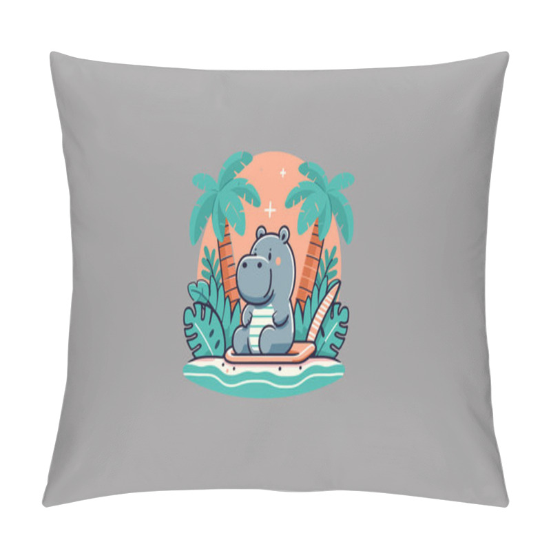 Personality  Hippo And Palm Vector Logo Flat Design Pillow Covers