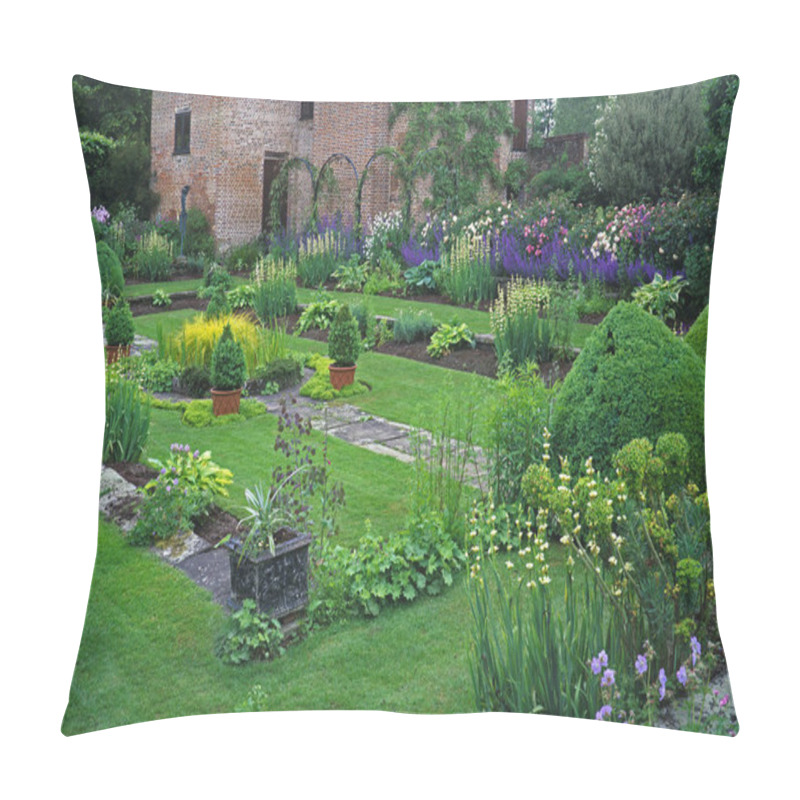 Personality  Sunken Garden With Attractive Planting, Topiary In A Country House Garden Pillow Covers